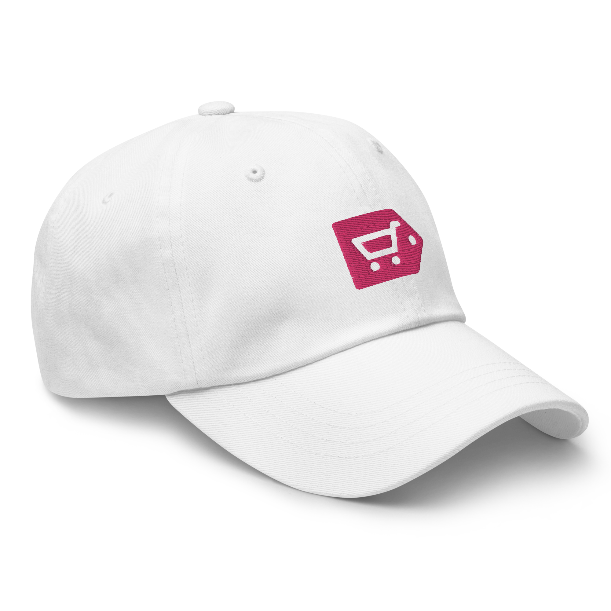White golf cap with an embroidered tournament logo