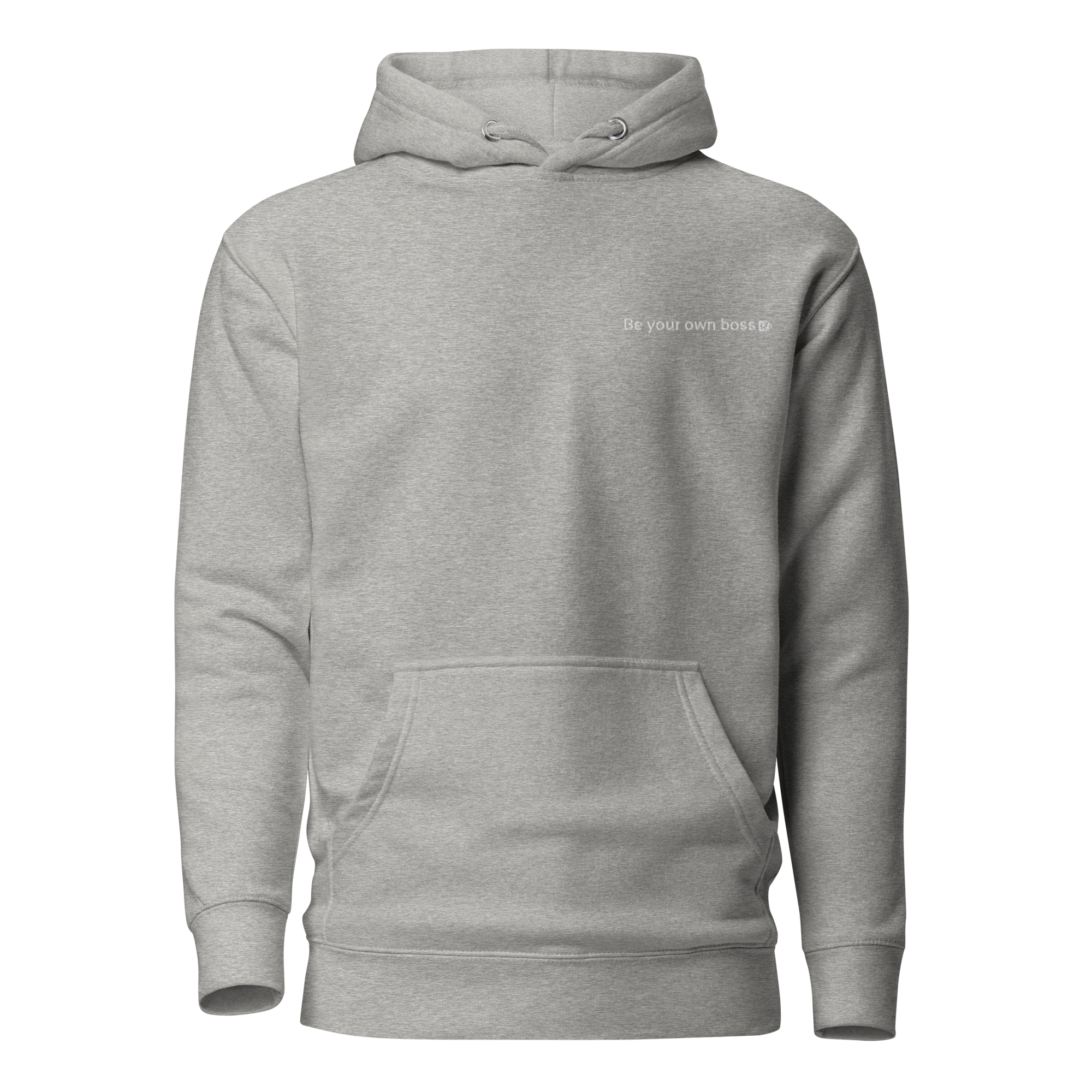 Carbon grey hoodie with an embroidered company logo